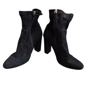 Steve Madden Edit Black Suede Textile Block Heel Sock Ankle Boots Womens 9.5M